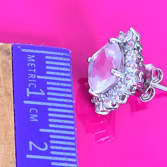 Natural Rose Quartz & CZ 925 Sterling Silver  Earrings - Picture 8 of 9
